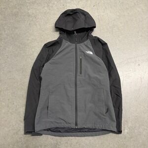 The North Face HyVent Womens Small Hooded Jacket Black Grey Full Zip Rain Coat
